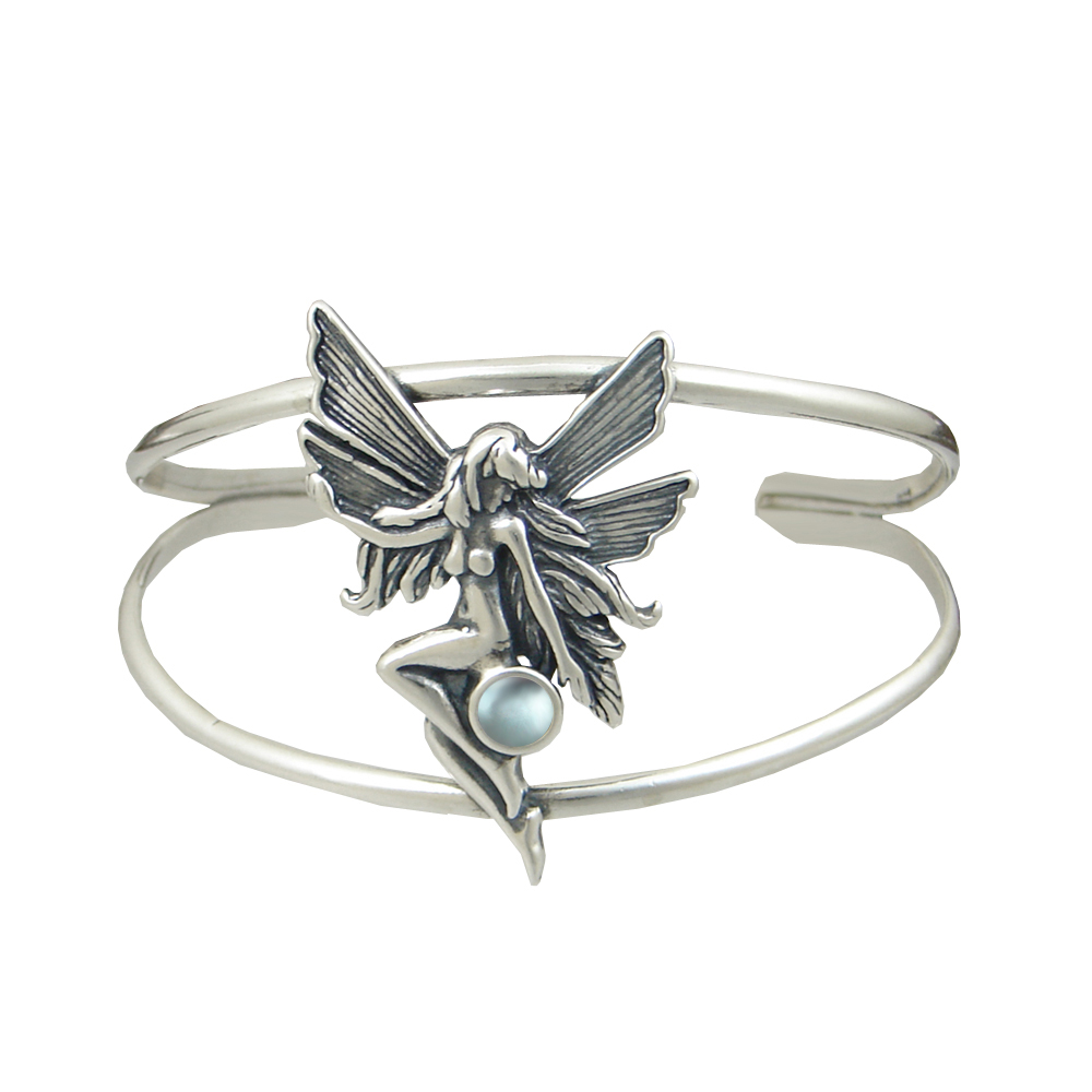 Sterling Silver Fairy Cuff Bracelet With Blue Topaz